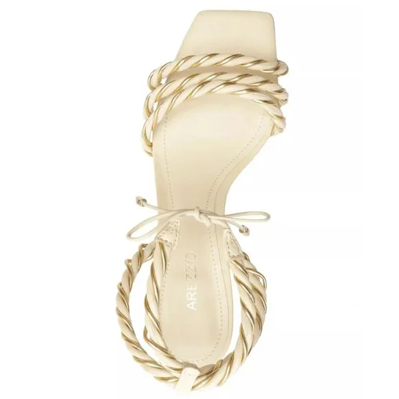 89$ Arezzo Sawyer Square Toe Mid Block Heel Sandals Women's Size 9 US Ivory - Picture 3 of 3